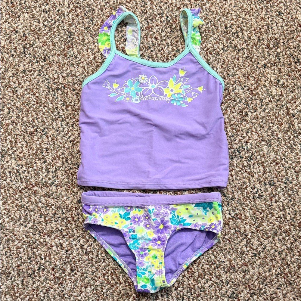 Purple Floral Kids Swim Set - 5/6